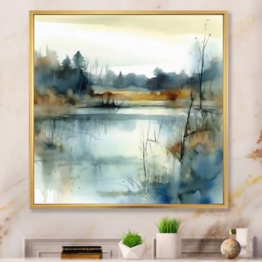 Winston Porter Summer Lake Landscape Illustration Framed On Canvas